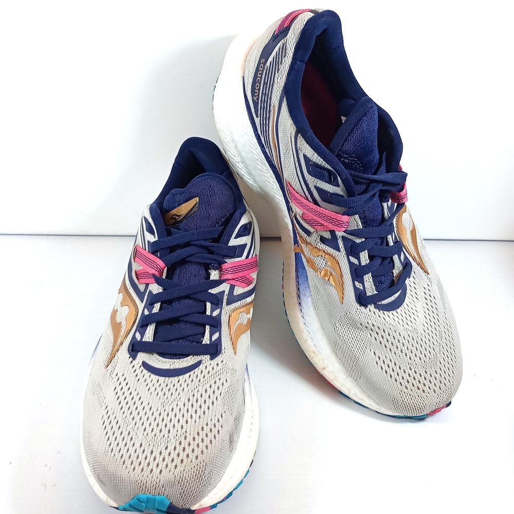 Saucony Triumph 20 Womens 8.5 Running Shoes Fog Navy Pink Gold Sneaker S10759-40
